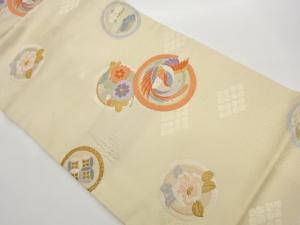 鳳凰に花々・丸文模様織出し名古屋帯